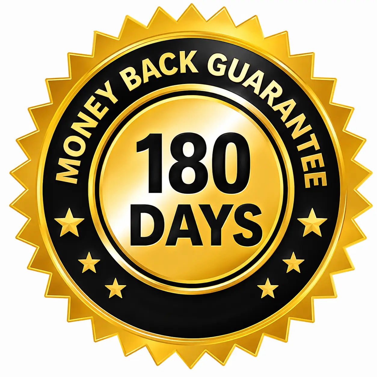 180-Day 100% Money Back Guarantee Seal